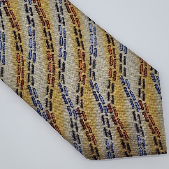 Emilio Ponti Necktie Geometric Silk Gray Yellow Blue Textured Fabric 57" L 4" W - Picture 2 of 7